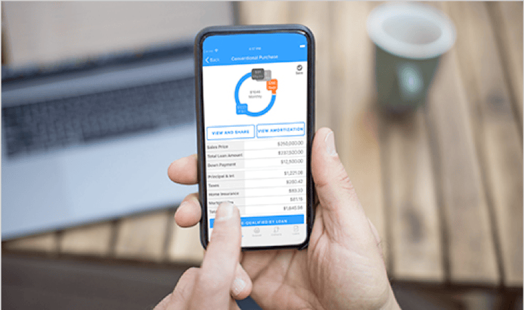 A smartphone displaying data from the NextMortgage app